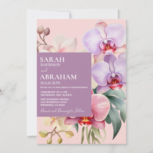 Modern Pastel Rainbow Orchids Wedding Invitation (Front)