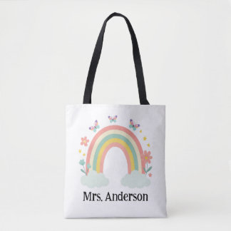 Modern Pastel Rainbow Personalised Teacher Gift Tote Bag