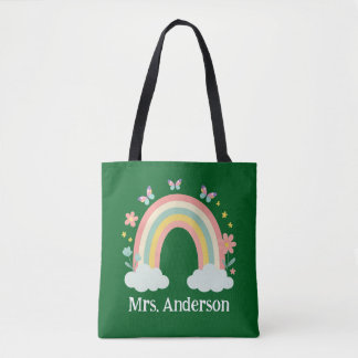 Modern Pastel Rainbow Personalised Teacher Gift Tote Bag