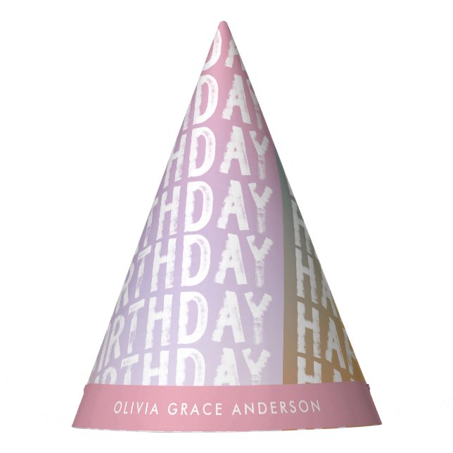Modern pastel rainbow pink birthday party water party hat (Front)