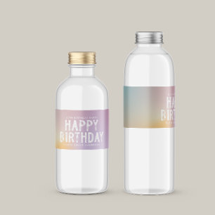 Modern pastel rainbow pink birthday party water water bottle label