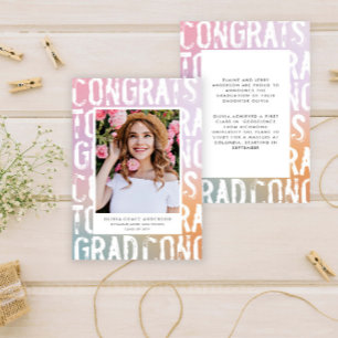 Modern pastel rainbow pink girly photo graduatio invitation