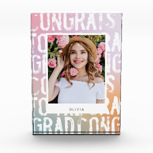 Modern pastel rainbow pink girly photo graduation block