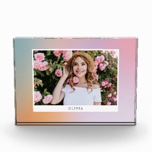 Modern pastel rainbow pink girly photo unique gift block