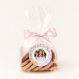 Modern pastel rainbow pink photo birthday party classic round sticker