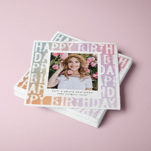 Modern pastel rainbow pink photo birthday party napkin