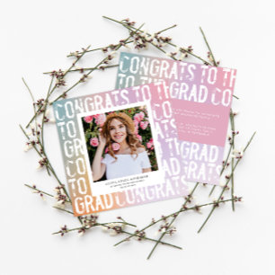 Modern pastel rainbow pink photo graduation invitation