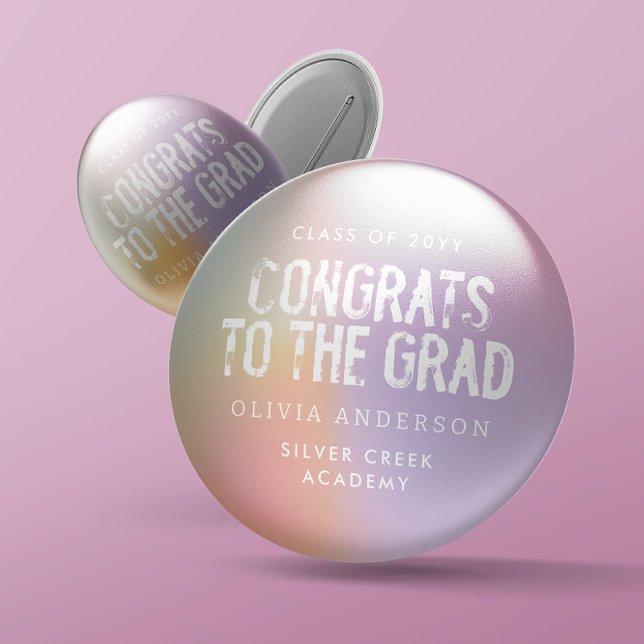 Modern pastel rainbow pink photo graduation party  6 cm round badge (Creator Uploaded)