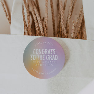 Modern pastel rainbow pink photo graduation party 7.5 cm round badge