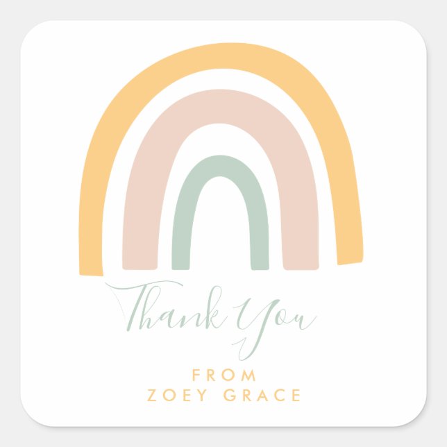 Modern Pastel Rainbow Thank You Favour Square Sticker (Front)