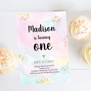 Modern Pastel Rainbow Watercolor Birthday Invitation