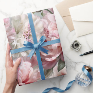 Modern Pastel Rose Blush Peony Watercolor Pattern Wrapping Paper