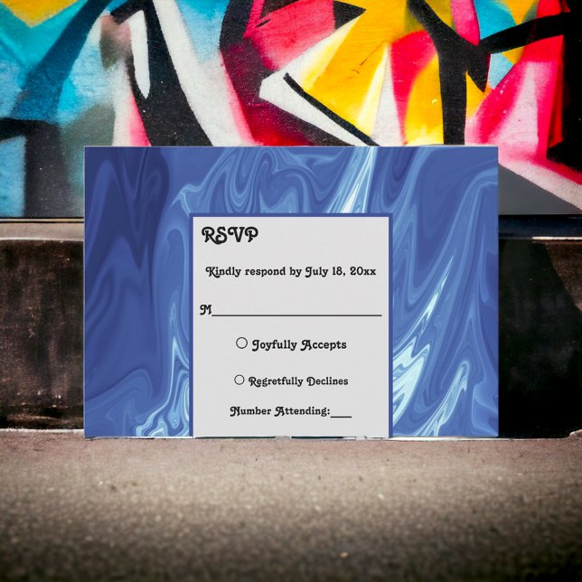 Modern Pastel Shiny Blue Abstract Artistic Wedding RSVP Card (Creator Uploaded)