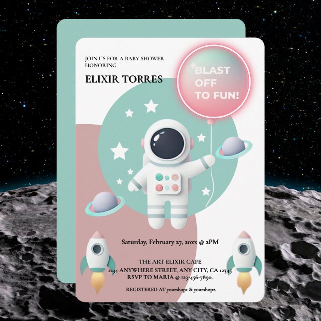 Modern Pastel Space Explorer Baby Shower Invitation (Creator Uploaded)