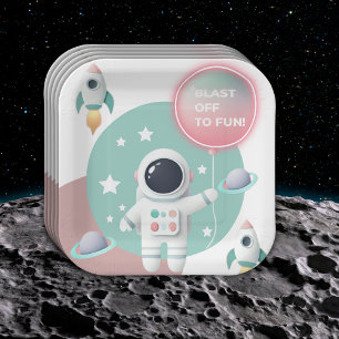 Modern Pastel Space Explorer Baby Shower Paper Plate