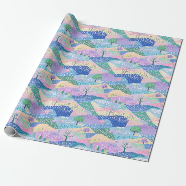 Modern pastel spring patchwork wrapping paper (Unrolled)