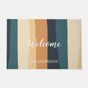 Modern Pastel Stripes Custom Family Name Doormat