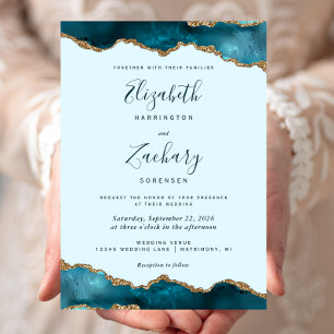 Modern Pastel Teal Agate Wedding Invitation