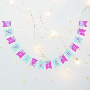 Modern Pastel Teal Pink Stripes Bunting