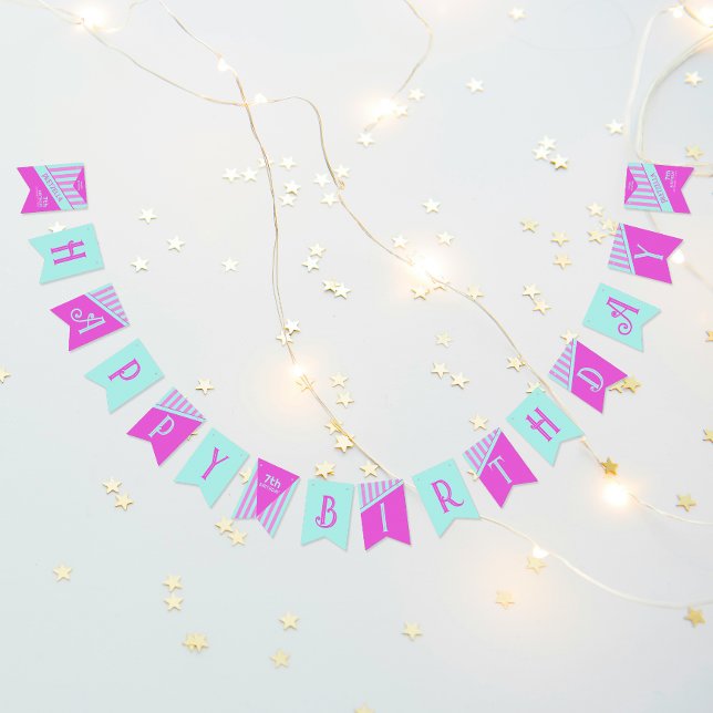 Modern Pastel Teal Pink Stripes Bunting (Creator Uploaded)