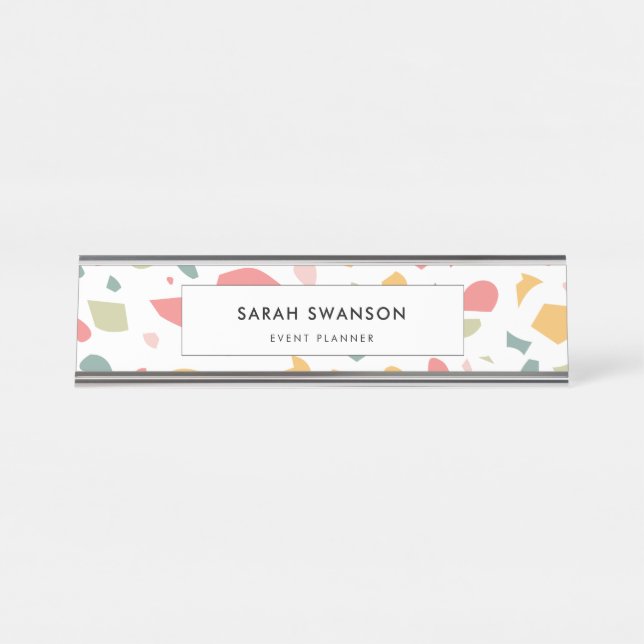 Modern pastel terrazzo pattern desk name plate (Front)