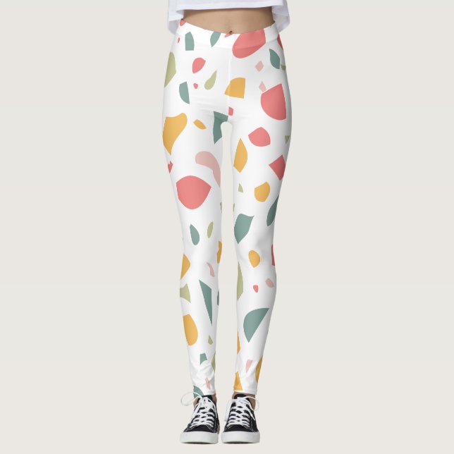 Modern pastel terrazzo pattern leggings (Front)