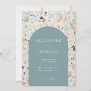 Modern Pastel Terrazzo Speckled Pattern Wedding Save The Date