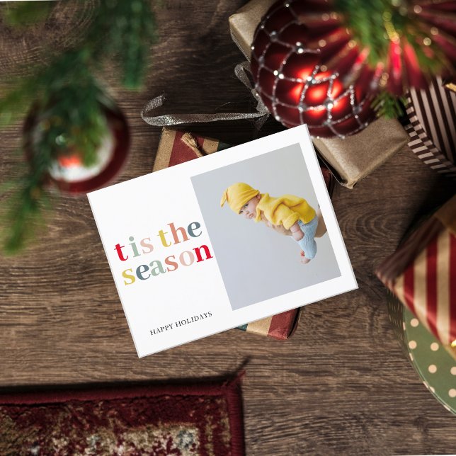 Modern Pastel ’Tis the Season Holiday Photo  Postcard (Creator Uploaded)