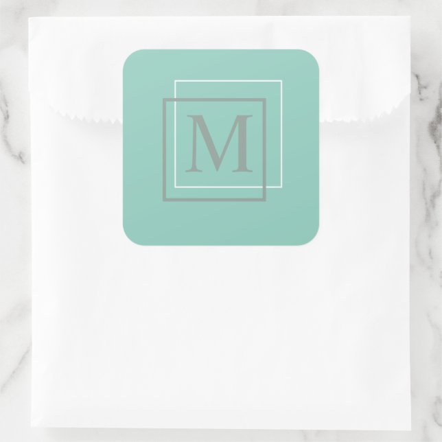 Modern Pastel Turquoise And Grey Monogram Sticker (Bag)