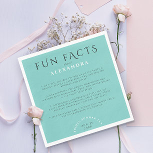 Modern Pastel Turquoise Mint Bridal Fun Facts Napkin