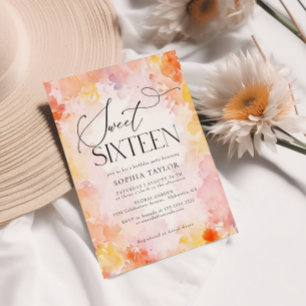 Modern Pastel Watercolor Floral Sweet 16 Birthday  Invitation