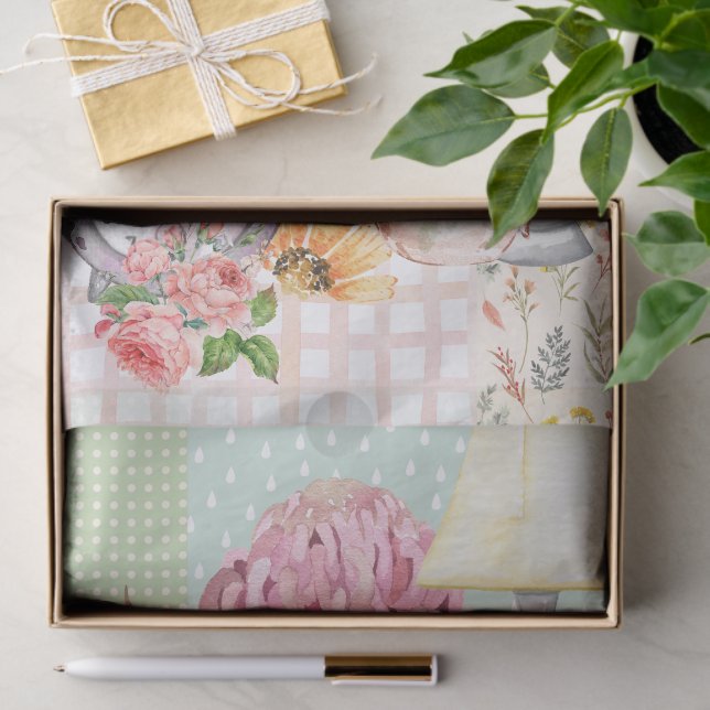 Modern pastel watercolor illustrations Collage Tissue Paper (Gift)