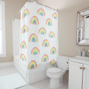 Modern pastel watercolor rainbow pattern shower curtain