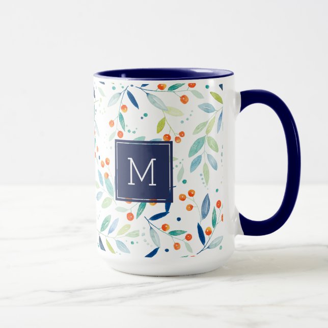 Modern Pastel Watercolors Leafs & Berries Pattern Mug (Right)