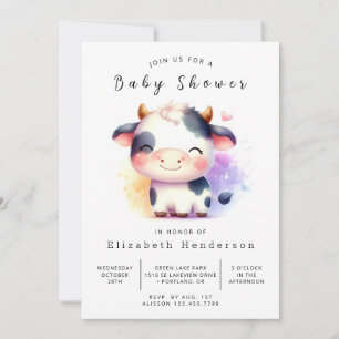 Modern Pastel Whimsical Cow Baby Shower Invitation