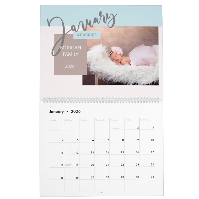 Modern Pastel Whimsical Script Memories Calendar (Jan 2026)
