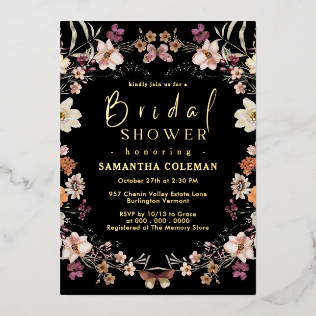 Modern Pastel Wildflower Black Boho Bridal Shower (Front)