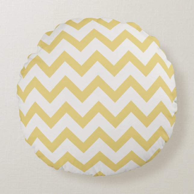Modern pastel yellow and white chevron pattern round cushion (Front)
