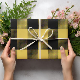 Modern Pastel Yellow Buffalo Plaid Easter Wrapping Paper