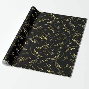 Modern pastel yellow on black berries pattern wrapping paper