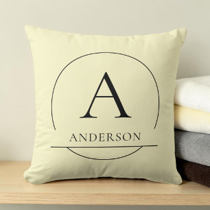 Modern Pastel Yellow Simple Family Name Monogram Cushion
