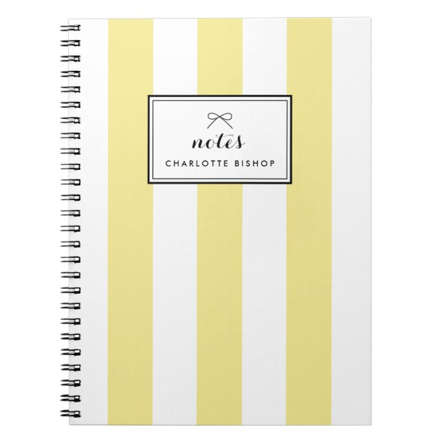 Modern Pastel Yellow Vertical Stripes Personalised Notebook (Front)
