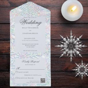 Modern Pastels Snowflake QR Code All In One Invitation