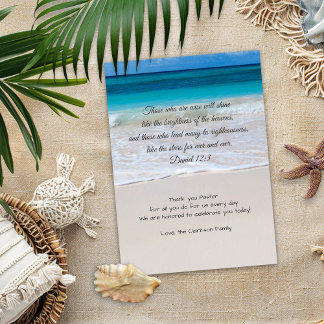 Modern Pastor Appreciation Beach Scene Scripture Thank You Card