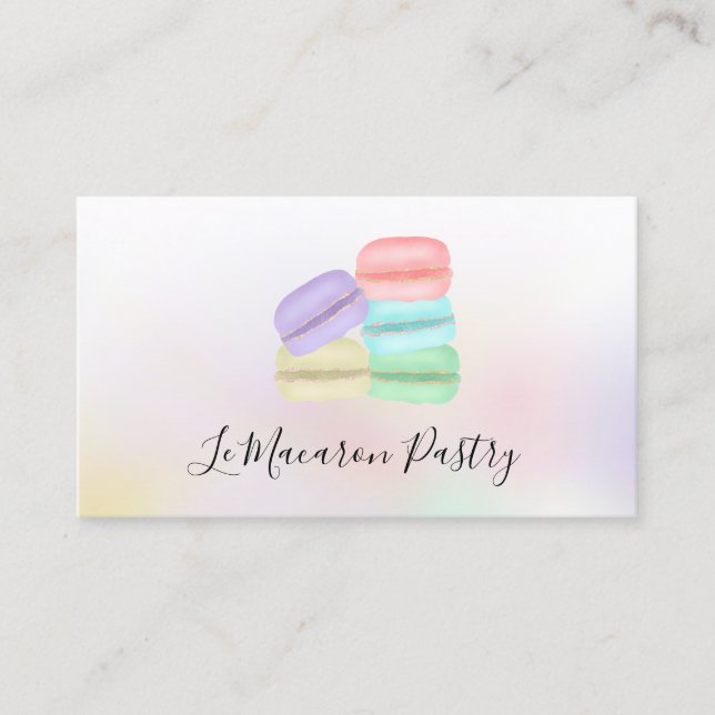 Modern pastry macaroons pastel holographic ombre business card (Front)