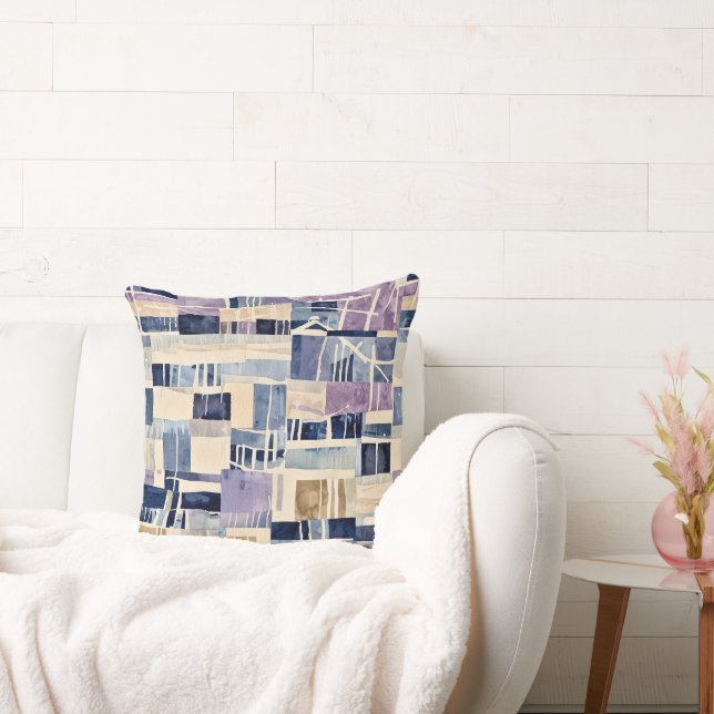 Modern Patches of Blues and Cream Cushion (Couch)