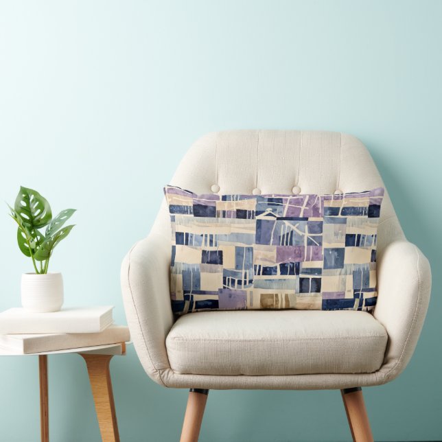 Modern Patches of Blues and Cream Lumbar Cushion (Chair)