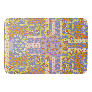 Modern Patchwork Daisy Flowers on Periwinkle Bath Mat