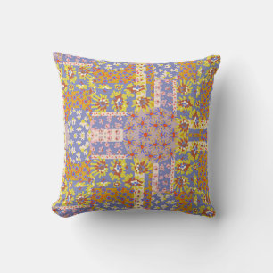 Modern Patchwork Daisy Flowers on Periwinkle Cushion