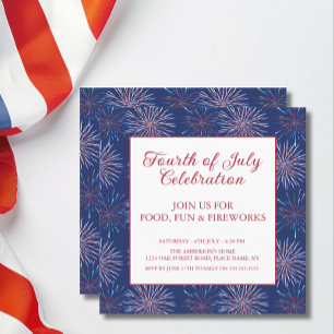 Modern Patriotic 4th of July Fireworks Party Invitation